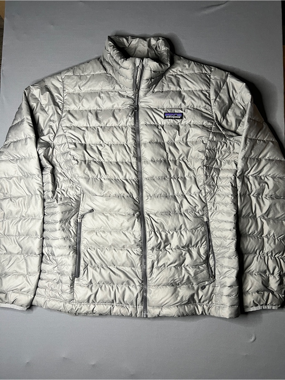 Patagonia Light Gray Quilted Down-Style Puffer Jacket